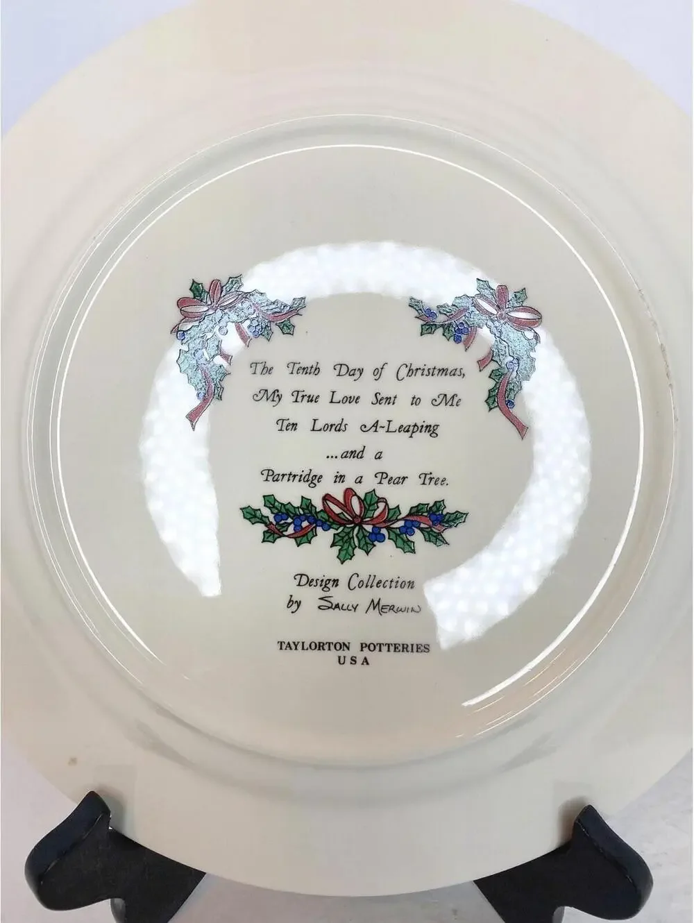 Vintage Taylorton Potteries Sally Merwin Design Christmas 10th Day Plate Platter